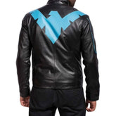 V-Shape Blue Night Wing Slim-fit Pure Sheepskin Leather Jacket For Men